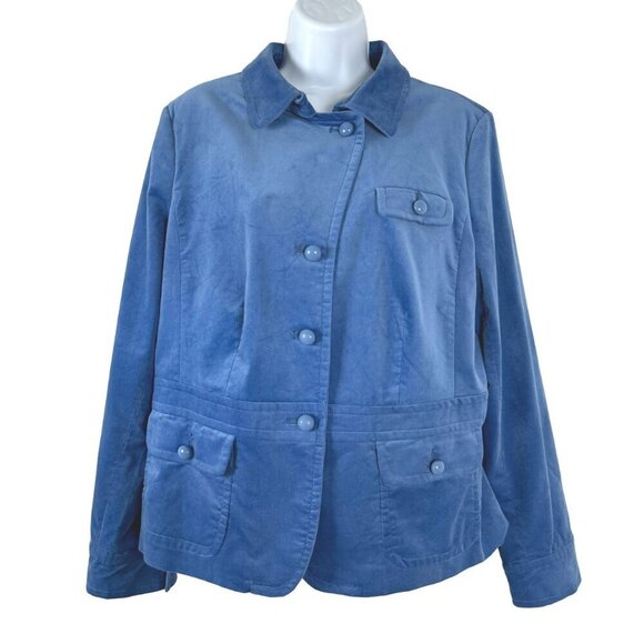 Talbots‎ Velvet Blazer Jacket Womens Size 16 Blue Cotton Blend NWT CJ-1828 - Picture 1 of 11